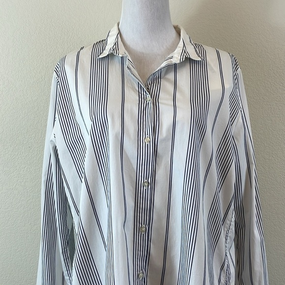 NWT 0039 Italy 100% cotton Carrie edge blue strip long sleeve button down size L - Picture 2 of 10